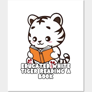 White Tiger Peacefully Reading a Book Posters and Art